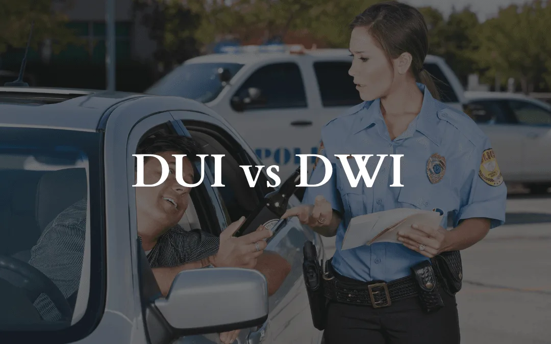 DUI vs DWI graphic depicting a police officer interacting with a driver, highlighting the legal distinctions between Driving Under the Influence and Driving While Intoxicated in Texas.